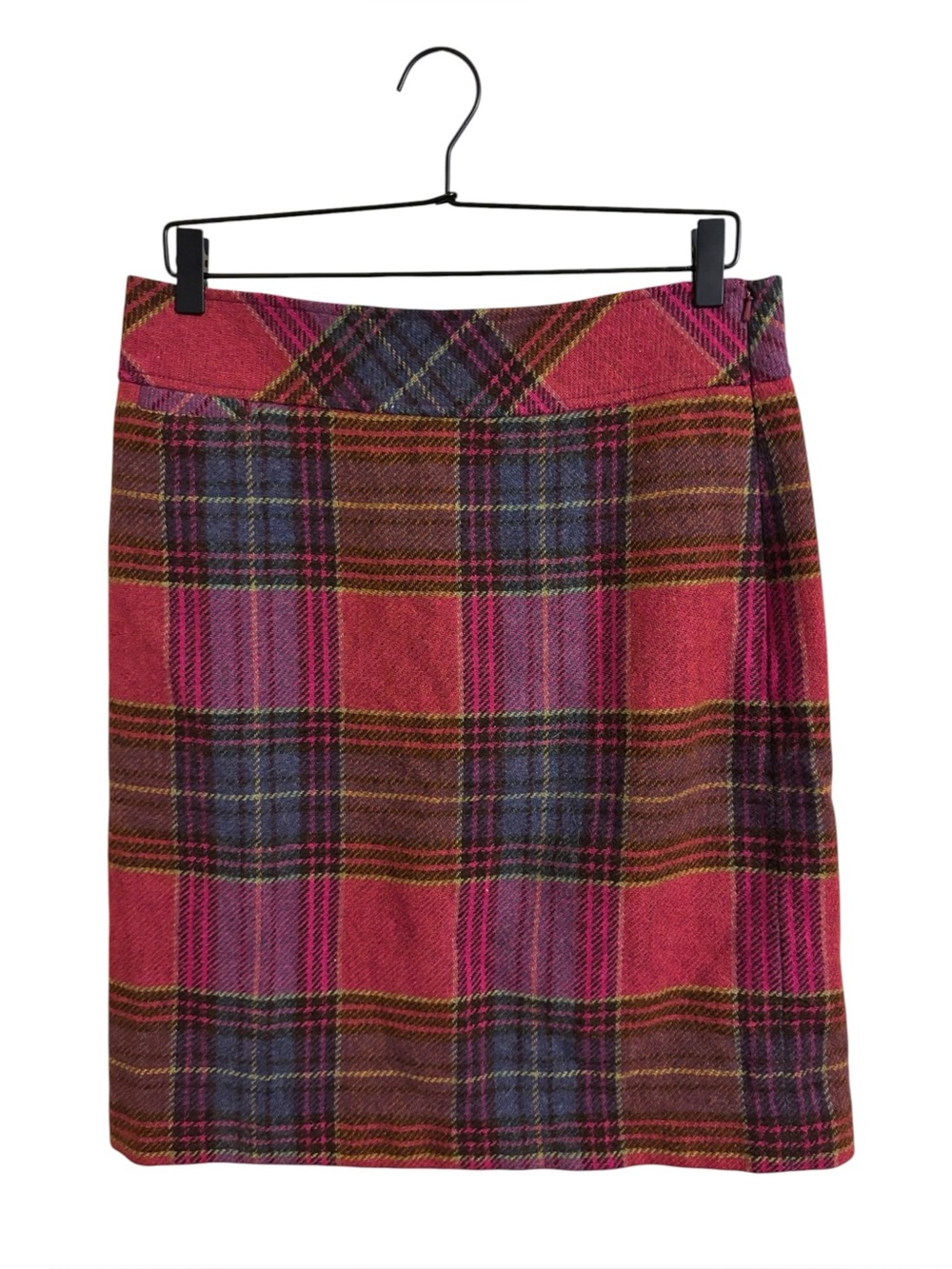 L.L. Bean Pink Plaid Wool Blend Pencil Skirt Size 10